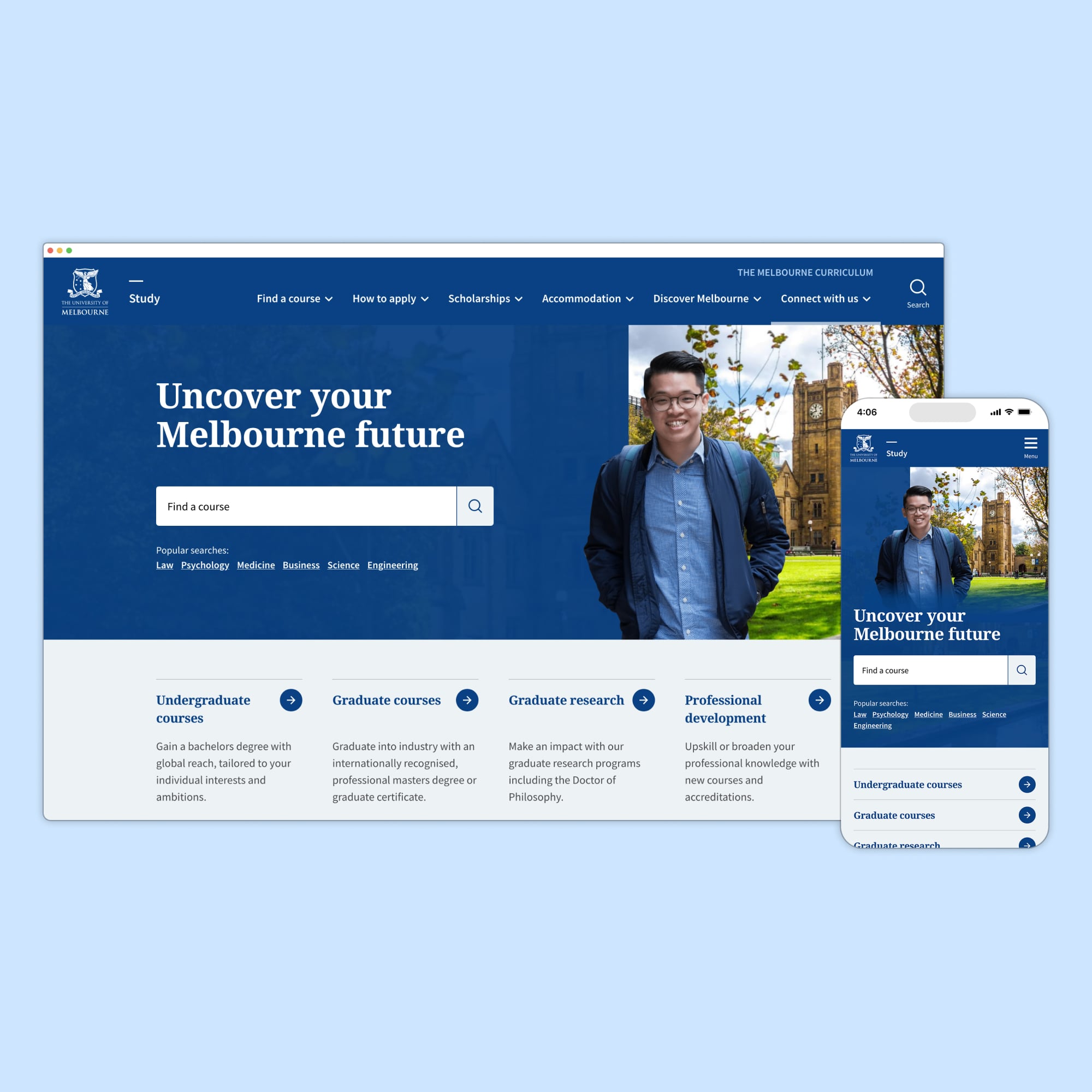 Smiling Asian male student on Study homepage